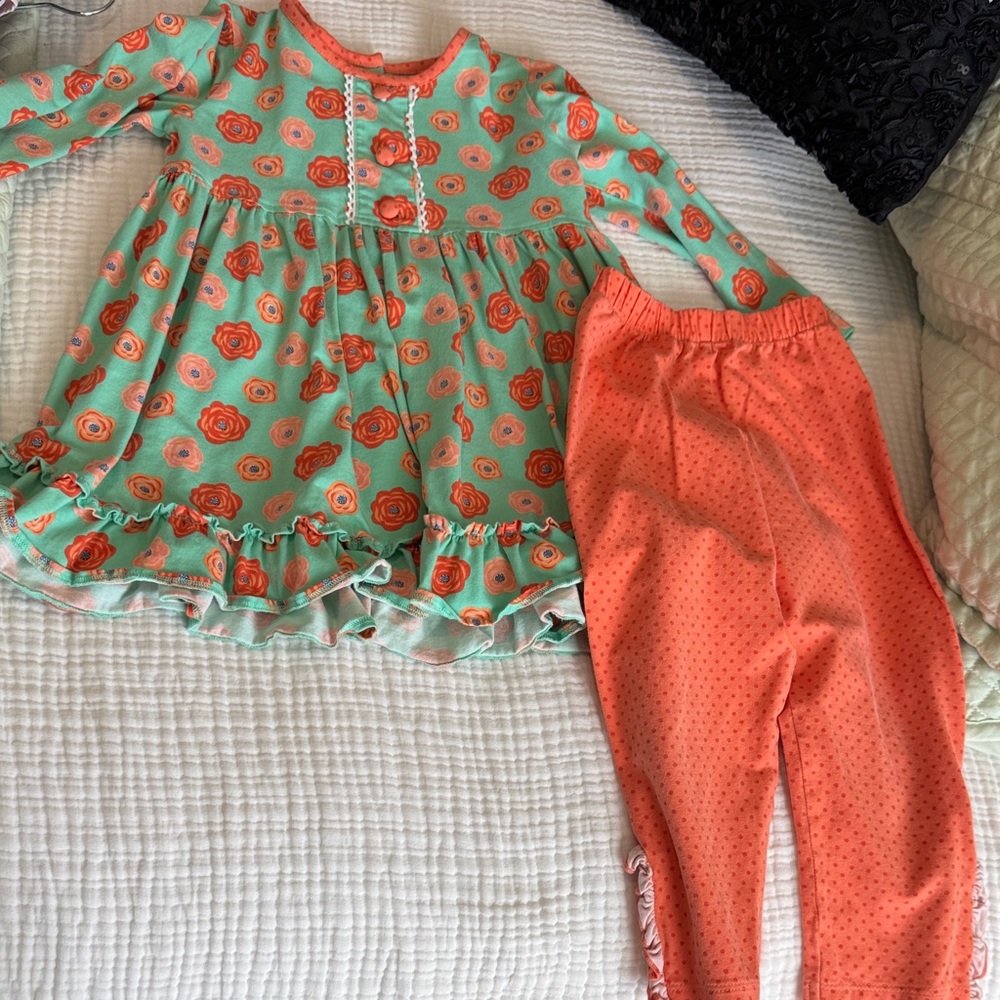 Floral Kids Set - Green and Orange